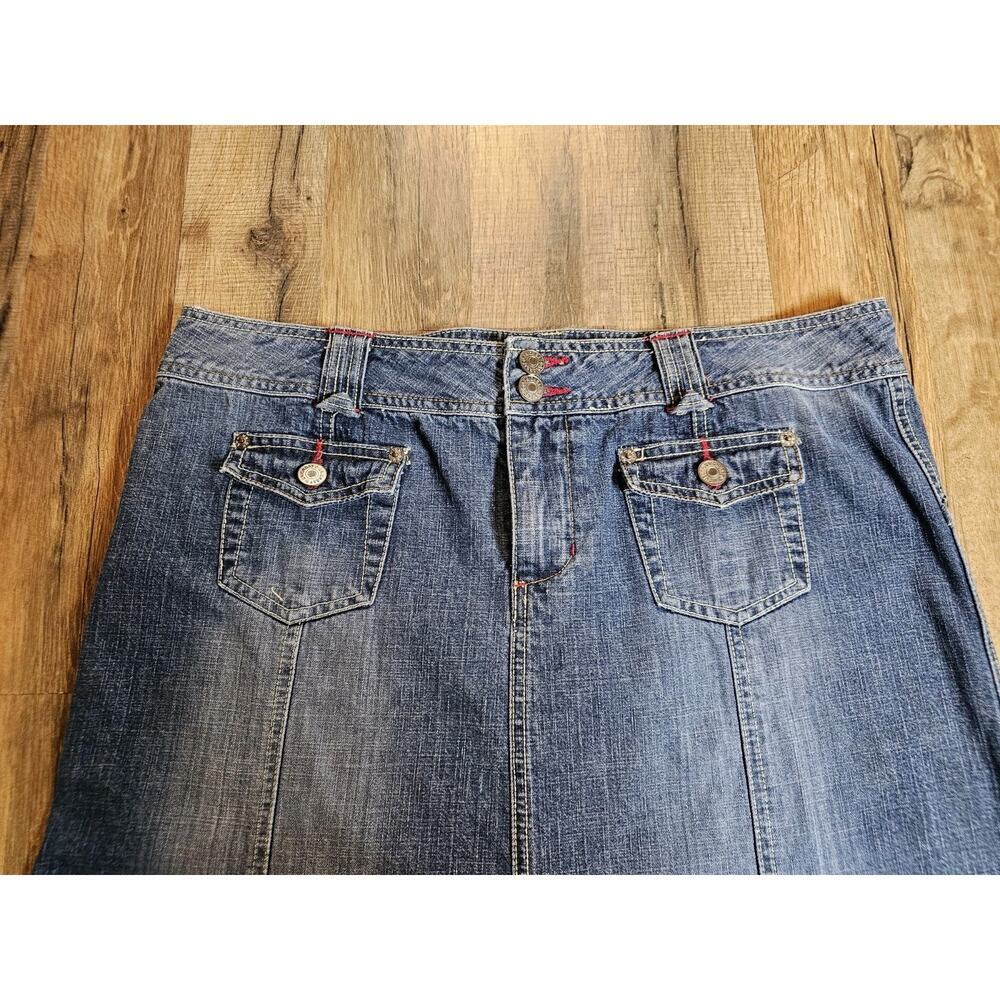 Union Bay Vintage Denim Jean Flare Dress Size 13 Y2K Logo 100% Cotton - Picture 2 of 6